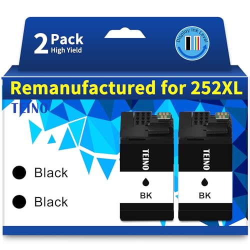 TEINO Remanufactured Ink Cartridge Replacement for Epson 252 252XL Ink Cartridges for Workforce WF-7710 WF-3640 WF-7720 WF-3620 WF-7620 Printer (Black, 2 Pack)