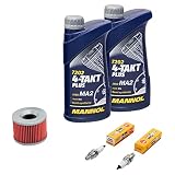 Wartungspaket Öl 2L + Ölfilter + Zündkerzen für Kawasa ki EL 250 EL 252 EL250B EL250E EL250F Baujahr 1988-2003 ...