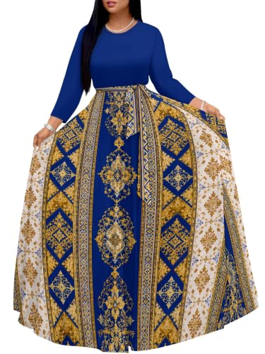 Image of Plus Size Maxi Dress for Women V Neck 3 /4 Sleeve Wrap Dress