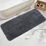 Seavish Luxury Grey Bath Rug, 17.7 X 47 Inches Shaggy Bathroom Rugs Non Slip Efficient Water Absorbent Machine Washable Tufted Bath Runner Bath Mat Microfiber Soft Thick Plush Toilet Mat Floor Carpet