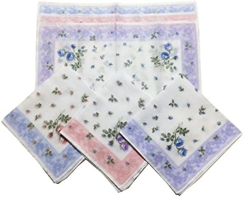 OWM Handkerchief Pack of 12 Printed Sweet Floral Cotton Handkerchief Women Bulk