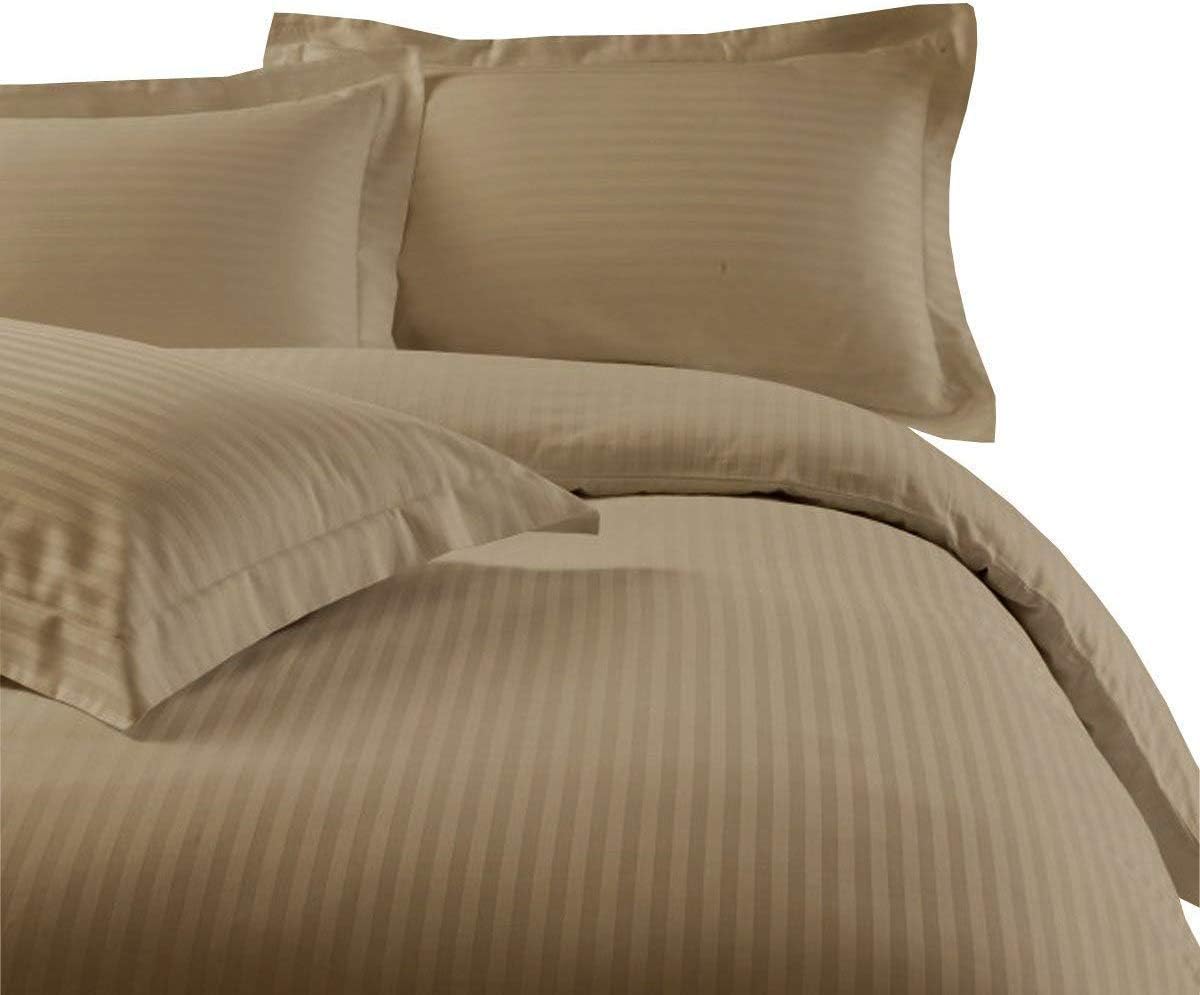 Royal Home Collection 650 Thread Count 1pc Comforter (300 GSM Microfiber Fill Box Stitched) Narrow Bunk Bed Size, Taupe Stripe 100% Egyptian Cotton