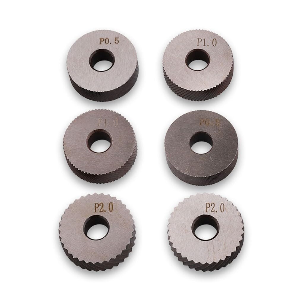 Netzförmige Rändelscheiben, 0,5/1,0/2,0 mm, HSS-Stahl für Drehmaschinen-Werkzeughalter, 6-teiliges Prägerad-Set mit 1 Halter