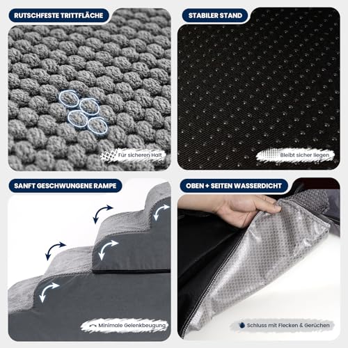 Mora Pets Hundetreppe, Haustiertreppe für Bett und Sofa Hunde Treppe 4 Stufen & teilbar (1 Treppe = 2 Lösungen) rutschfeste, waschbarer Bezug, Hunderampe aus Schwamm