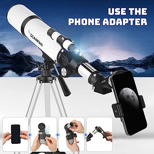 Dianfan Teleskop,80mm Öffnung 600mm Teleskop Astronomie Profi für Erwachsene,Refraktor Teleskop für Kinder und Einsteiger mit Telefon Adapter, AZ Montierung, Stativ und Tasche