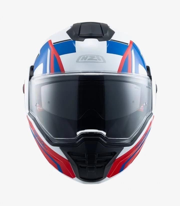 NZI Casco Modular NZI Fastback Duo 180º Shadow Blanco Azul Rojo Abatible con Visor Solar - Unisex Hombre y Mujer - Homologado P/J ECE 22.06 (XXL)