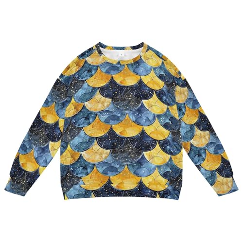 JUNZAN Glitter Blue Yellow Mermaid Scales Kids Girls Sweatshirts Hoodies Long Sleeve Tops Clothing Shirts Athletic 4T