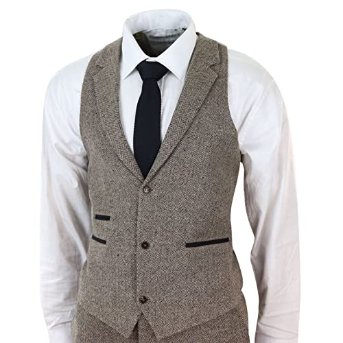 Mens Oak 3 Piece Tweed Suit Herringbone Wool Vintage Retro Fit3