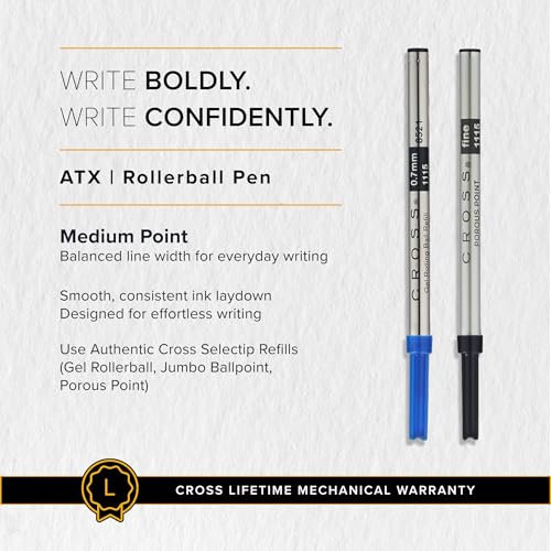 Image of Cross ATX Luxury Translucent Blue Lacquer Rollerball Pen with Modern Metal Finish - Medium Point, Smooth Writing, Presented in Premium Gift Box