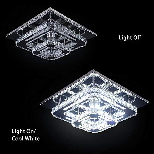 CXGLEAMING Modern Crystal Ceiling Light 2-Square Chandelier Lamp Cool White LED Flush Mount Crystal Pendant Lighting Fixture for Bedroom Hallway Bar Kitchen Hotel Restaurant Living Room