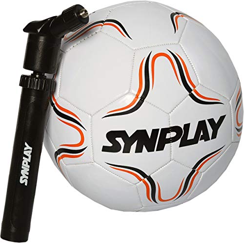 SYNPLAY Machine Stitched Mini Foot Ball with Pump, Size 1, Pump 6, Synthetic Rubber (White)