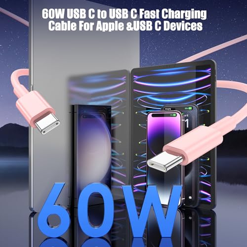 Image of 3-Pack Pink [3.3FT+6.6FT+10FT] 60W USB C to USB C Cable, Type C Fast Charging Cable for iPhone Air 17 16e 16 15 Pro Plus Pro Max，for Galaxy S25, for iPad Pro /Air /mini, for MacBook Pro /Air and More