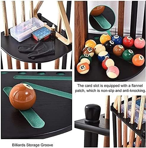 Billiard Pool Rack Billiard Pool Stick Holder,Pool Racks,Black Solid Wood Billiard Stick Stand, Fan-Shaped 8-Hole Pool Rack with Billiards Storage Groove