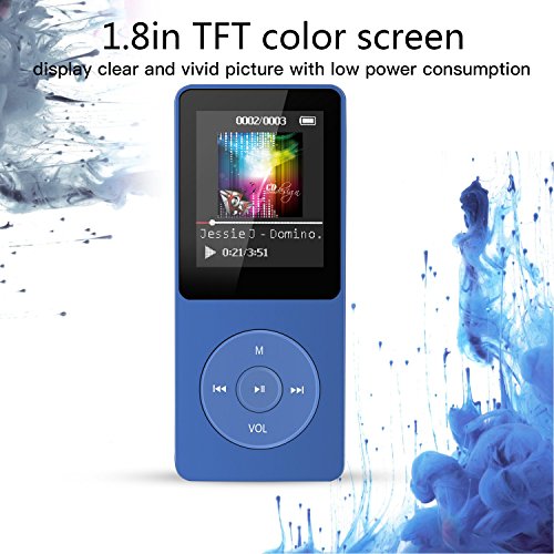 AGPTEK MP3 Player, Muziek MP3-speler met 1,8 inch TFT-kleurenbeeldscherm, 70 uur afspeeltijd, met FM, opname en micro-SD-kaartsleuf A02, blauw - Image 4
