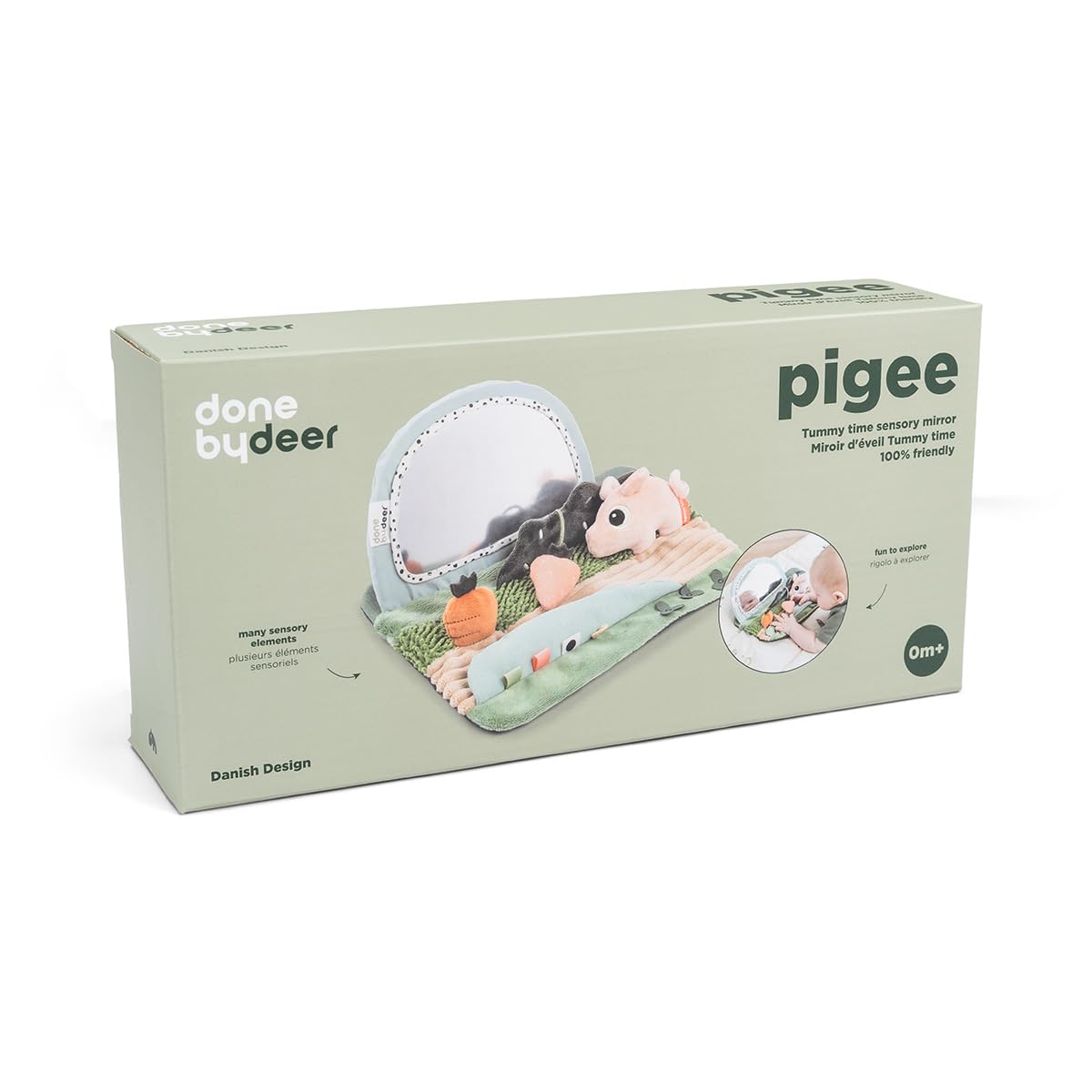 Done by Deer Miroir d’éveil Tummy Time – Jouet sensoriel bébé avec hochet, Textures, Contrastes – Miroir Ajustable antidérapant – Tiny Farm – Multicolore – 0+ Mois