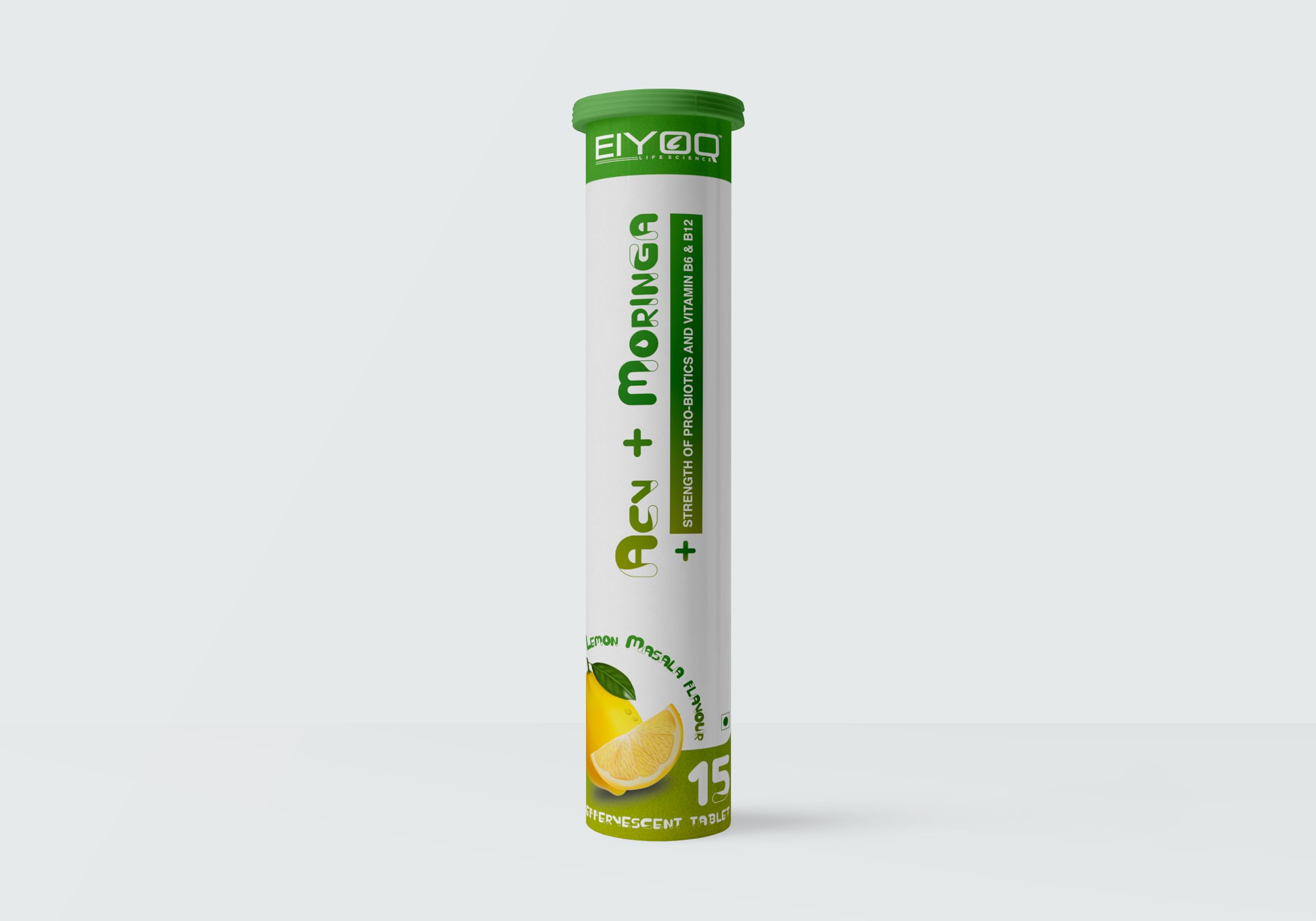 ACV + Moringa Effervescent Tablets With Probiotics, Vitamin B6 & B12 Lemon Masala Flavor Digestion, Detox & Energy Support 15 Tablets Tube-picture-46