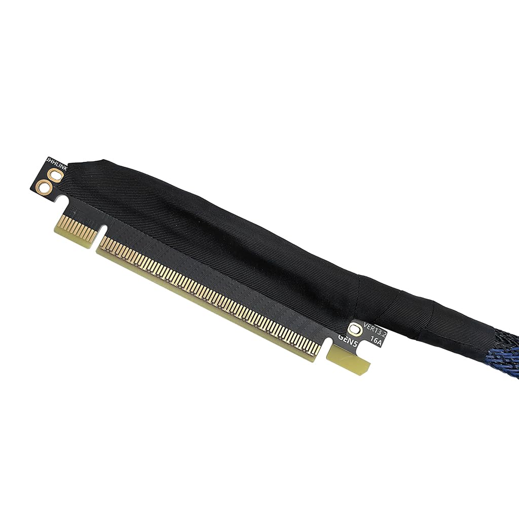 JMT PCIE 5.0 X16 Graphics Card Extension Cable 270 Degree 64GBS GEN5 Braided Mesh Harness Riser for AI Server Graphics Card Bendable GPU Adapter 16AD5 (Right Out Right in,50CM)