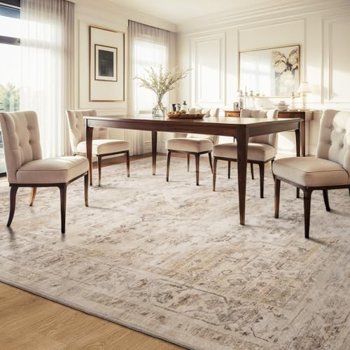 AMOAMI-4X6 Area Rugs for Living Room -Soft Vintage Bedroom Rugs-Non Slip Washable Rug-Throw for Living Room Bedroom Bedside Dining Room Office Beige
