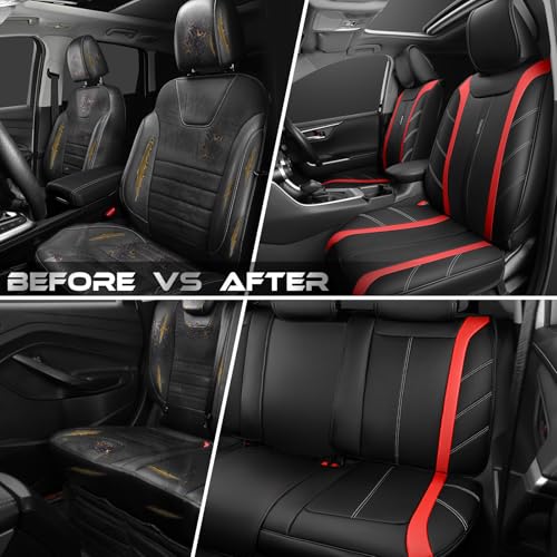Image of CAR PASS Luxury Faux Leather Seat Covers Full Set, Breathable Sporty Premium Leather Seat Covers, Waterproof Anti Slip Automotive Seat Covers Universal Fit for 95% Trucks SUV Sedans Van,Black and Red