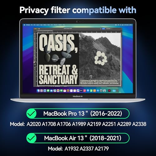 Image of Protescreen 360 Magnetic Privacy Filter for MacBook Air 13 (2018-2021,M1)& MacBook Pro 13 inch (2016-2022,M1,M2), Anti Peep Anti Glare Blue Light Screen Protector Film, Mac 4-Way Privacy Filter