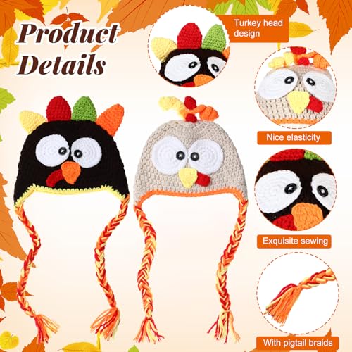 Geyoga 2 Pcs Baby Turkey Hat Newborn Thanksgiving Outfits Knitted Beanie Cap Infant Crochet Hat for Baby Girl Boy Halloween Photo Prop2