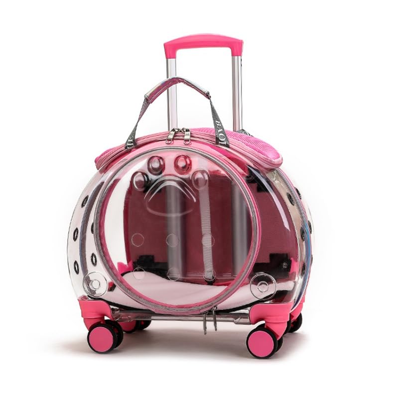 Maleta con carrito for mascotas, transportador de mascotas con ruedas totalmente transparente, transportador for gatos con ruedas silenciosas, asa telescópica, mochila for mascotas for gatitos y perro