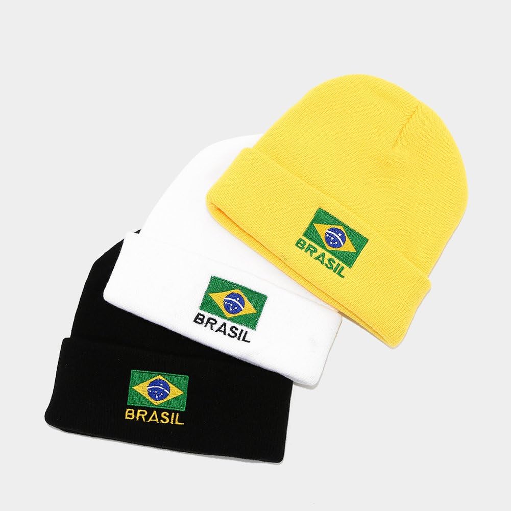 Czapka beanie dla mężczyzn i kobiet, flaga brazylijska haftowana dzianinowa czapka beanie czapka outdoorowa sport trend hip-hop czapka Y2k moda jazda zima ciepłe czapki pulower