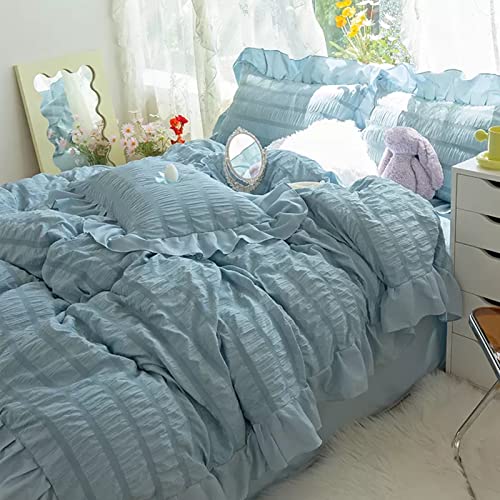 MGHOME Set Copripiumino Arruffato 4 Pezzi, Set Biancheria da Letto Testurizzato Seersucker, Set Copripiumino in Morbida Microfibra Leggera con Chiusura A Cerniera per Ragazze(Twin, D)