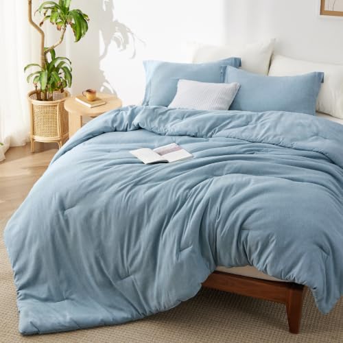 Image of Bedsure Queen Comforter Set - Storm Blue Soft Bedding for All Seasons, Cationic Dyed Bed Set, 3 Pieces, 1 Queen Size Comforter (90 inchx90 inch) and 2 Pillow Shams (20 inchx26 inch+2 inch)