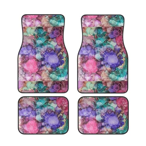 Alfombrillas de coche tie-dye florales con base de neopreno impermeable y antideslizante