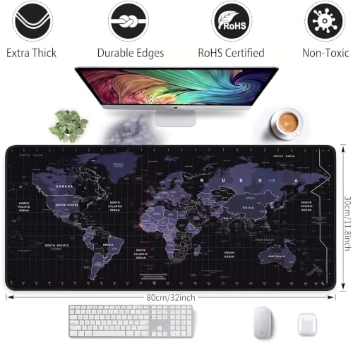 Image of 3-in-1 Computer Accessories Combo | XXL Extended Mouse Pad with Shortcut Keys + Transparent Silicone Keyboard Protector + Keyboard Cleaning Brush | Work from Home Essentials (Midnight Blue)