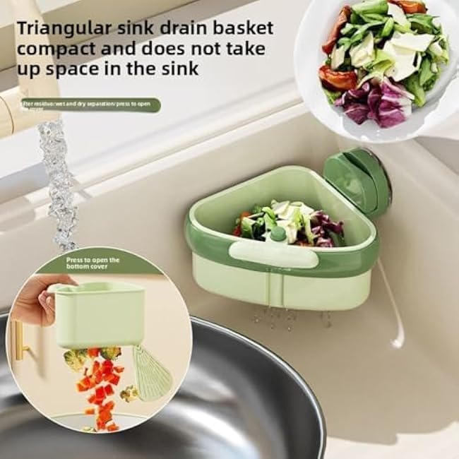 Curetoaway Suction Cup Sink Corner Rack, Curetoaway Sponge Holder for Kitchen Sink, Triangular Sinks Basket Shelf Automatic Dumping, Plastic Sinks Storage Rack Holder (Yellow)