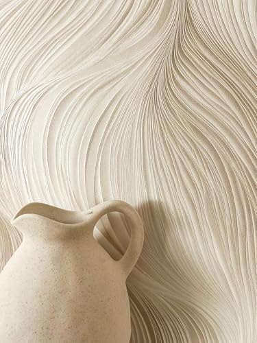 Newroom Papier Peint Intissé Beige Motif Vagues - Moderne Graphique Géométrique Lignes Rayures pour Salon Chambre