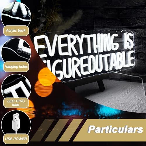 Image of Mutank Everything is Figureoutable Neon Sign, USB Powered Dimmable LED Motivational Neon Light, for Inspirational Office Decor Workspace School Room Desk Wall Decor, Gift For Entrepreneur(15.7*6.2 in)