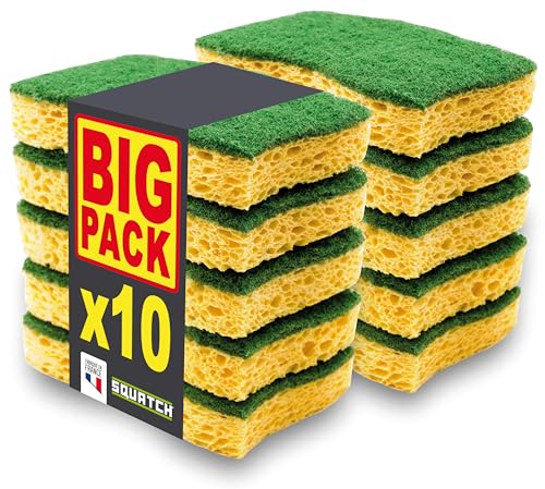 SQUATCH® Classic | Lot de 10 éponges | Big Pack économique | Éponges à Vaisselle Double Face pour Cuisine | Face éponge pour Nettoyer, Face Verte pour...