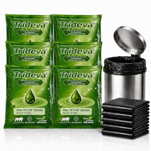 Image of Garbage Bags /Dustbin Bags - 120 Micron Heavy - Duty Trash Bags (15 x 18 Inches) - Small Leak -Proof Bin Liners for Kitchen, Office & Industrial Use - 500g Pack (Black, Pack of 6) - 108 Bags