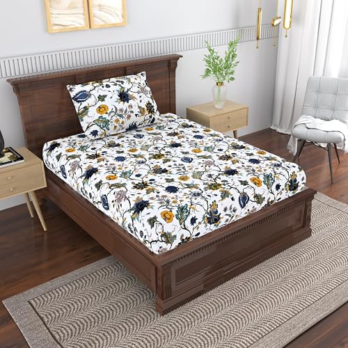 Image of Mafatlal Saanjh 144 TC Cotton Single Bed Sheet 90x60 Inch | Ethnic Printed Bedsheet for Single Bed | Soft & Breathable Fabric | Pillow Cover Included | Ethnic Multicolor