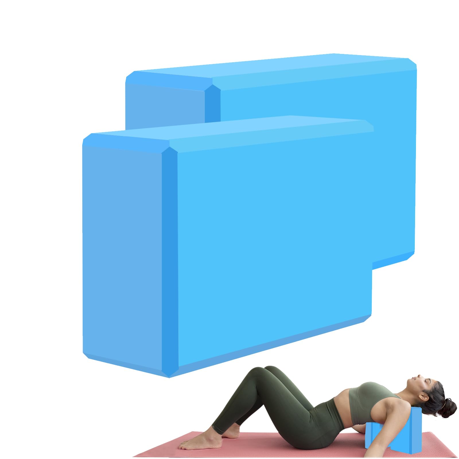 MBKHFLL (blue-2 Pack) Yoga Block - Supportive Latex-Free Eva Foam - Soft Non-Slip Surface with Beveled Edges for Yoga, P