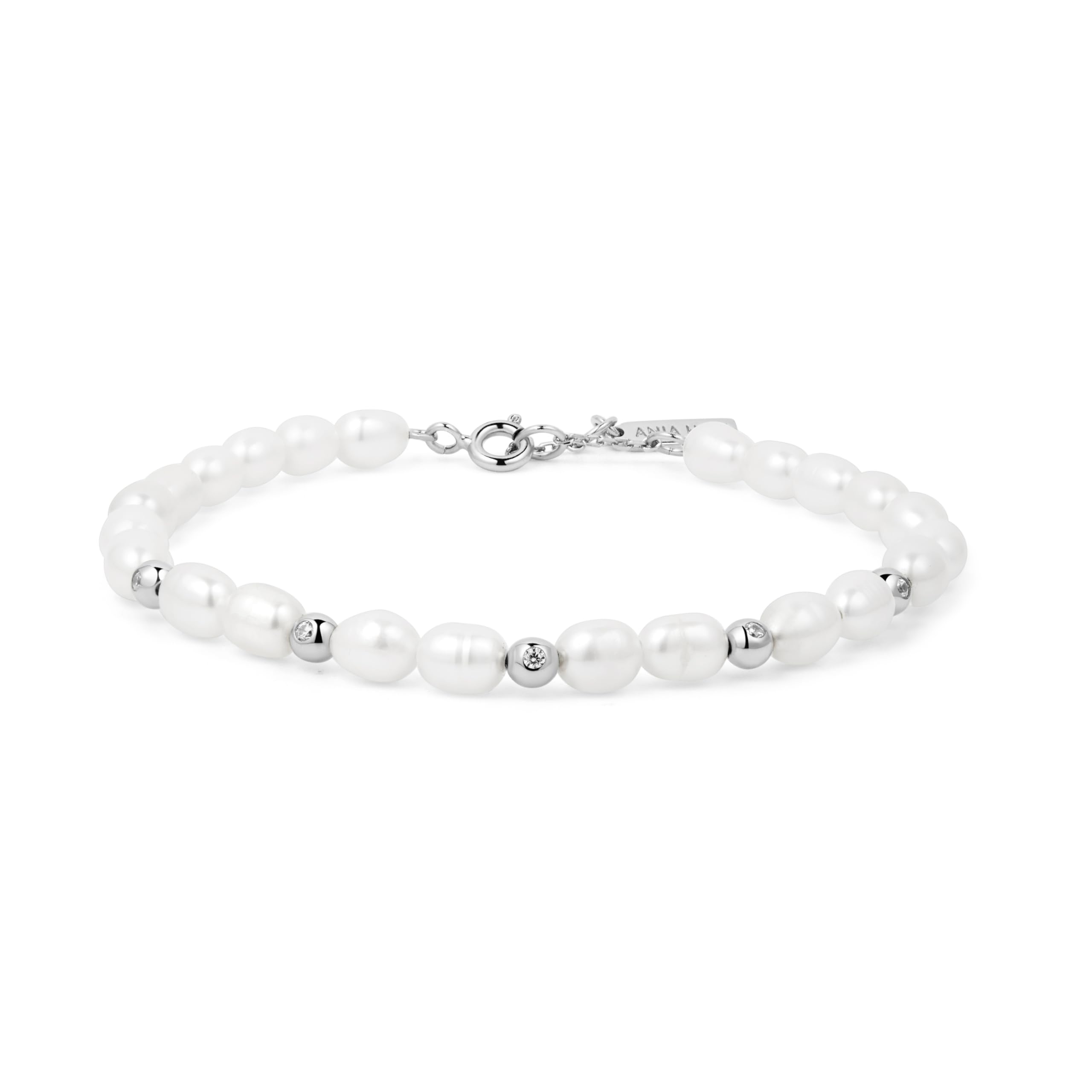 ANIA HAIE Damen Armband CHIC CREATOR aus 925 Sterling Silber, verziert mit 24 Süßwasserperlen und 10 Zirkonia, Länge: 16,5 cm + 2 cm Verlängerung, inkl. Geschenkverpackung