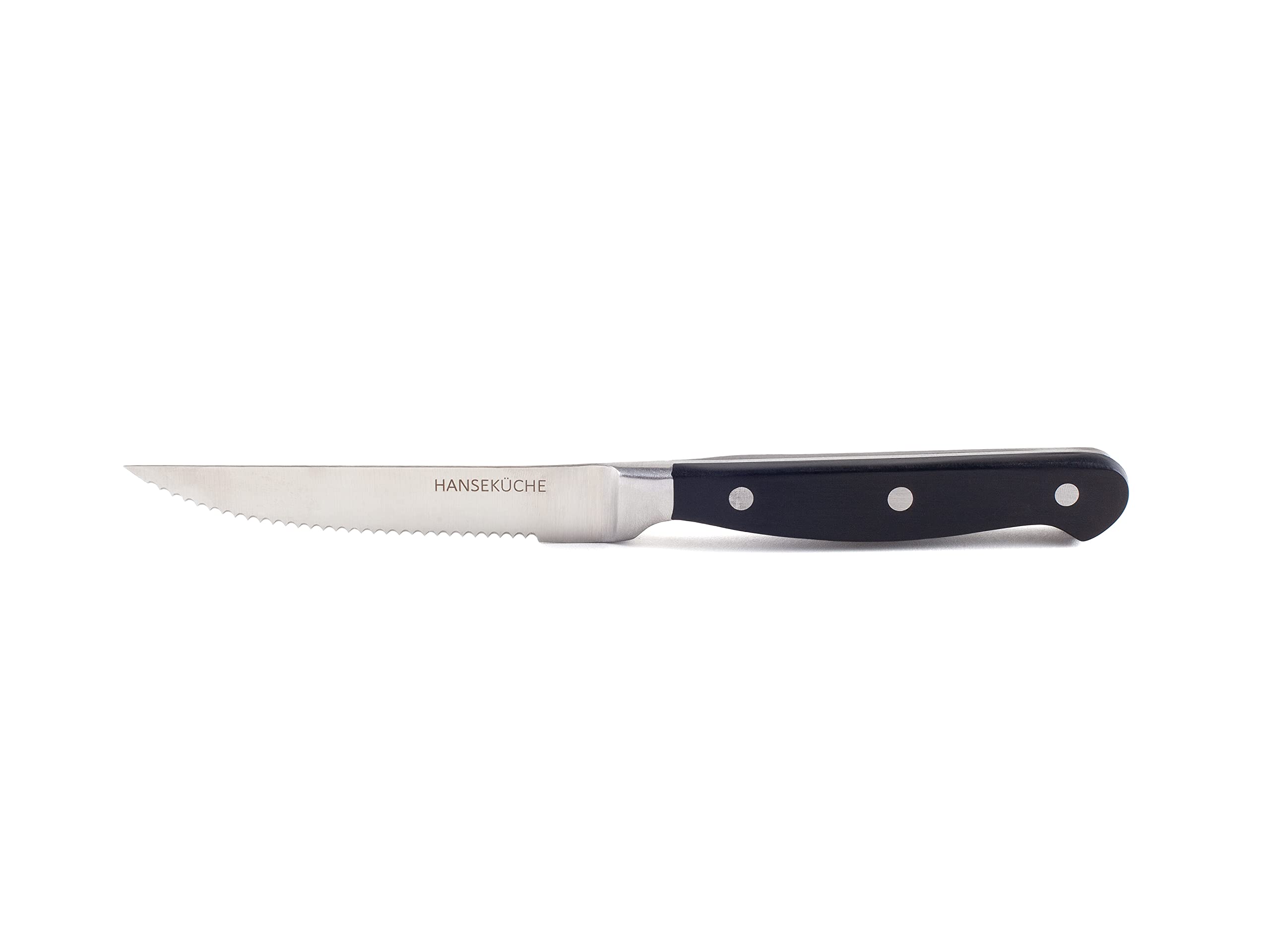 Hanseküche Set di Coltelli da Bistecca – 6x Coltelli da Bistecca di Alta Qualità con Manico in Legno – Elegante Set di Posate in Acciaio Speciale Inossidabile con Lama Seghettata e Confezione Regalo