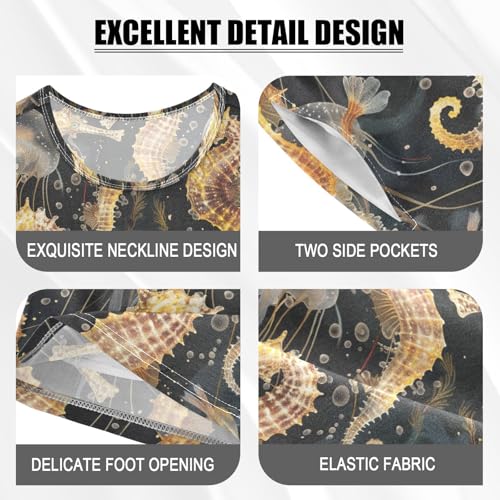 ALAZA Seahorse Jellyfish Pajama Set Short Sleeve Sleepwear Soft Lounge Nightwear4