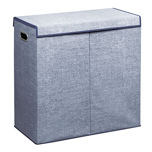 Mdesign Extra Large Divided Laundry Hamper Basket With Removable Lid, Built-In Handles - Portable And Foldable For Compact Storage - Navy #TOP7