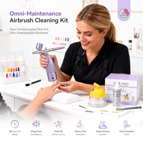 Image of SAVILAND All-in-1 Airbrush Cleaning Kit: 240 ml Fast Airbrush Cleaner Low Odor & Needles Kit 3-in-1 Airbrush Cleaning Pot Easily Handle Water-Based & Acrylic Airbrush Paint Nail Art Painting Tools