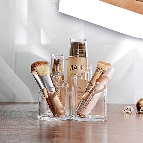 Feinerman Acrylic Makeup Brush Holder & Beauty Storage Organizer for Dressing Table β Clear 3 Compartments Cosmetic Storage Holder for Brushes, Lipsticks, and More 4