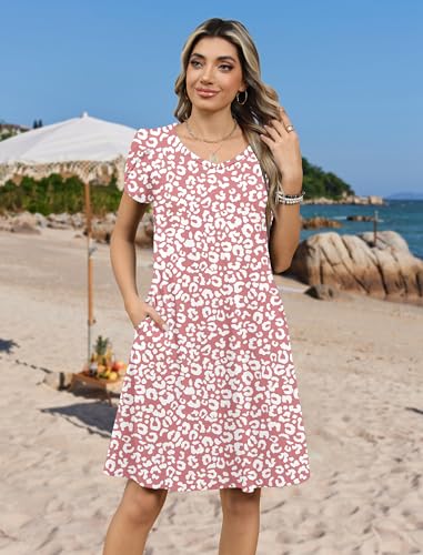 Image of Zeagoo Womens Summer A-Line Dress with Pockets Mini Short Sleeve Dresses Flowy Beach Swing Dress 2026 Vacation Travel