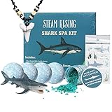 Shark Bath Toy Spa Kit: Organic Shark Bath Bombs w/Bath Crackles Inside, Vinyl Shark Toy, 2 Jars Bat