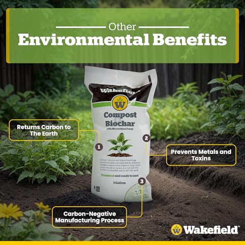 Wakefield Compost + Biochar with Mycorrhizal Fungi – Premium Aged Organic Compost with Mycorrhizal Fungi, Blended with 100% Biochar – 1 Gallon