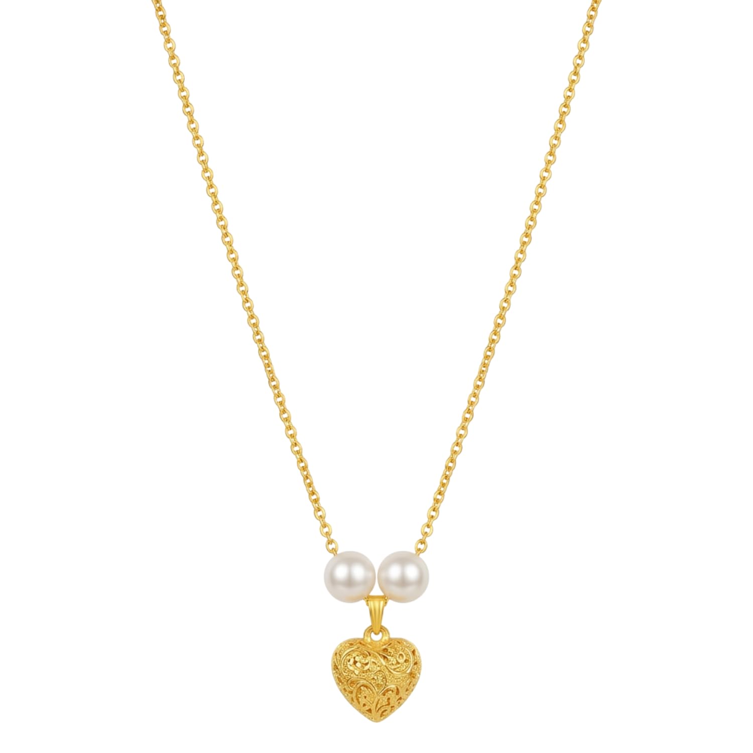 czardonic Heart Pendant Necklace with Twin Pearls for Women-picture-8