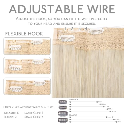 Image of WENNALIFE Wire Hair Extensions Real Human Hair 18 inch 95g Platinum Blonde Remy Hair Invisible Transparent Wire Straight Reusable Natural Easy to Apply Reusable Extensiones De Cabello Humano