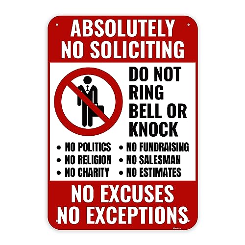 1pc no soliciting sign for home 10 x 7 inches - aluminum - do not knock please dont ring doorbell - no silication solicitors soliciting sign for front door home house